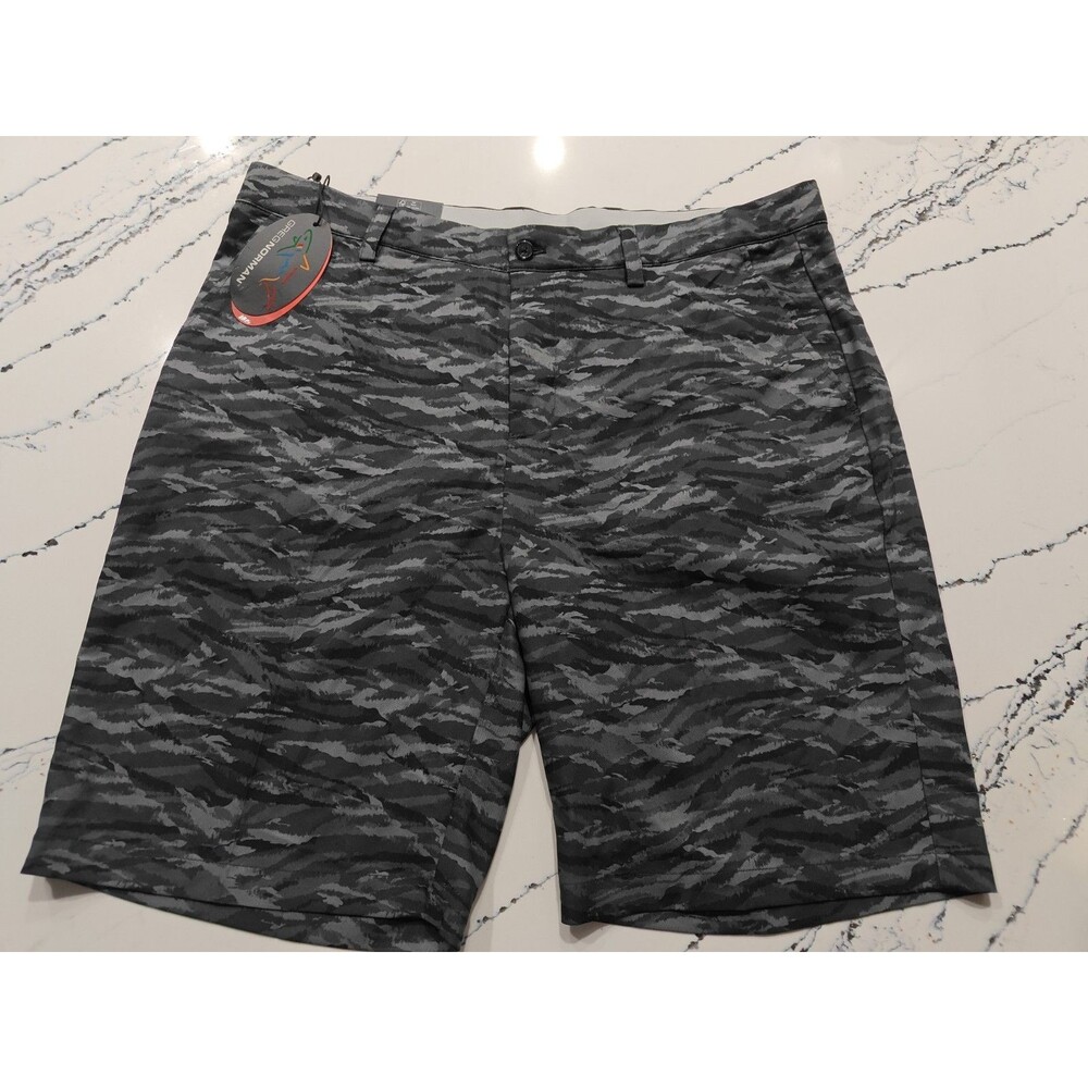 NEW Greg Norman Shorts Mens 38 Black Camo Golf Performance Stretch Lightweight